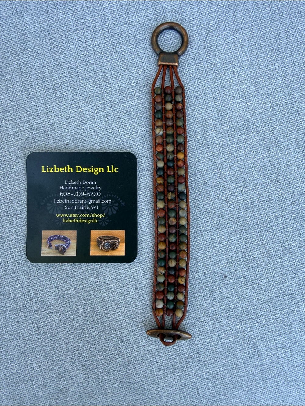 Brown Multistrand Beaded Leather Bracelet